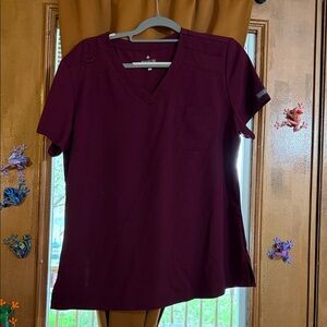 Dark burgundy scrubs by med couture pants size medium top is large.
